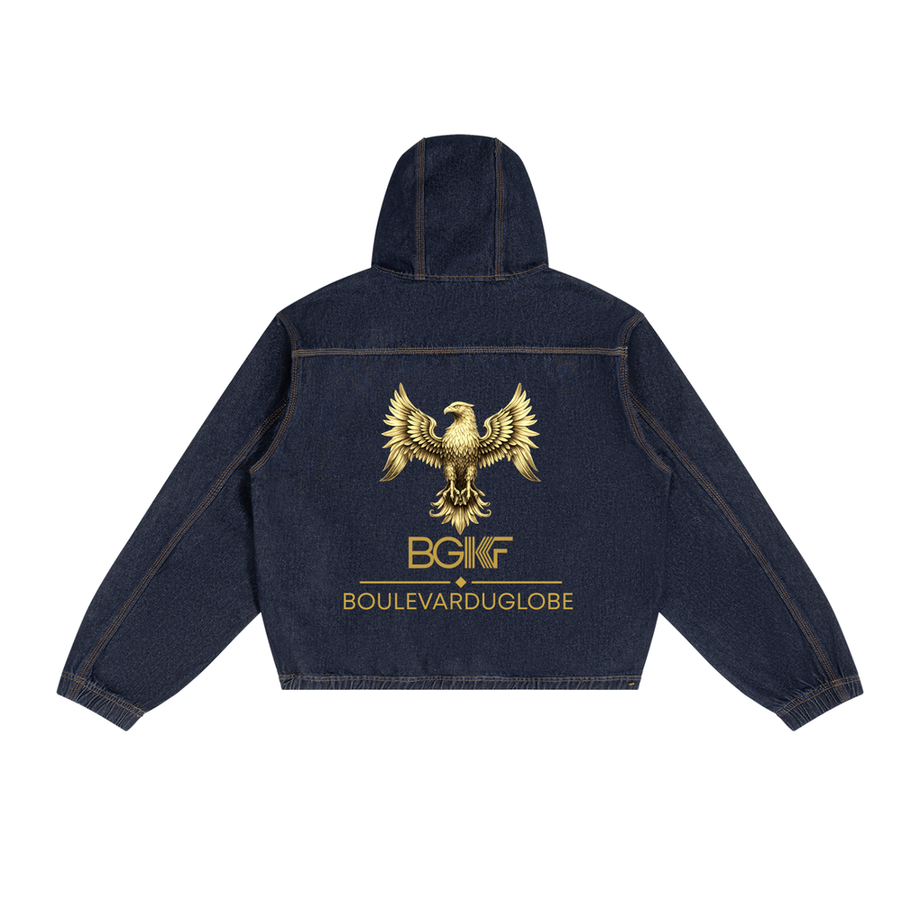 Veste en jean homme à capuche, coupe boxy vintage Collection BOULEVARDUGLOBE®