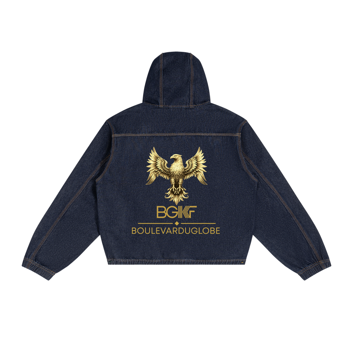Veste en jean homme à capuche, coupe boxy vintage Collection BOULEVARDUGLOBE®