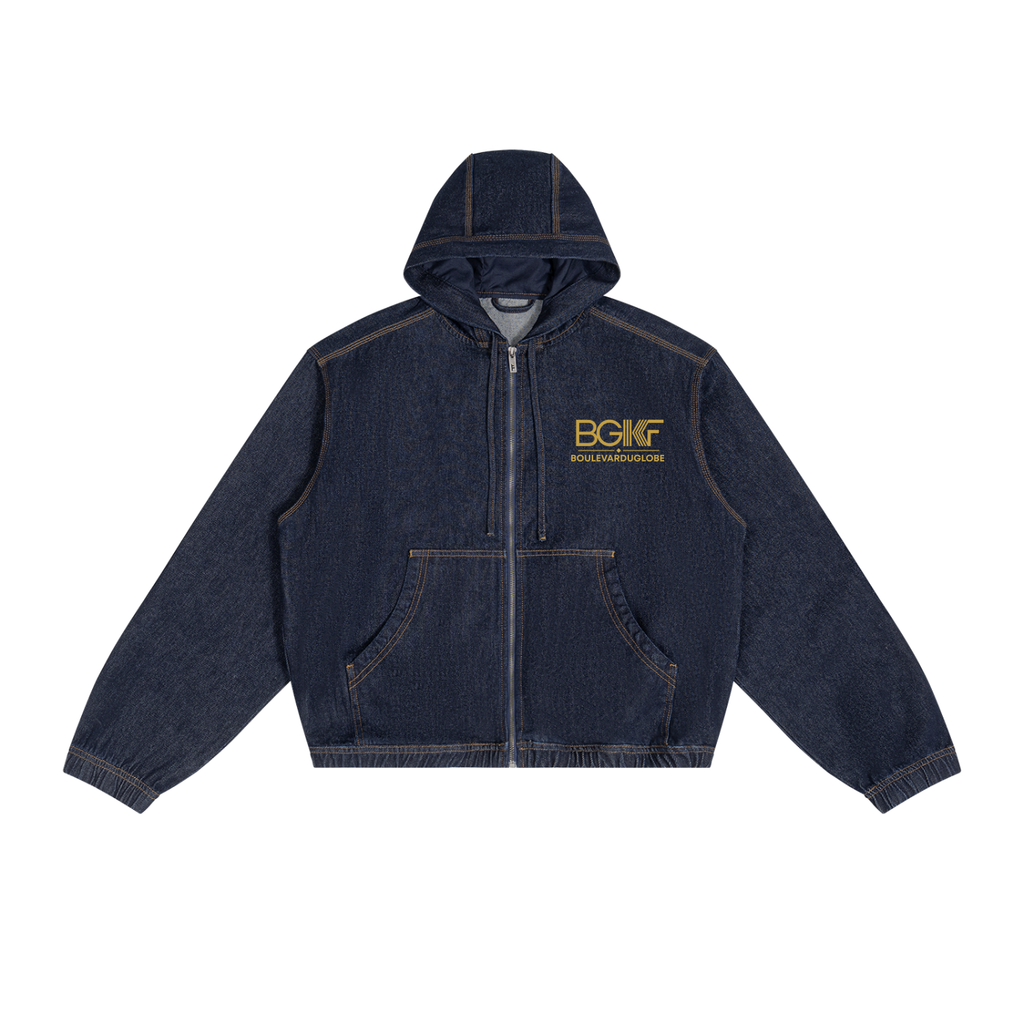 Veste en jean homme à capuche, coupe boxy vintage Collection BOULEVARDUGLOBE®