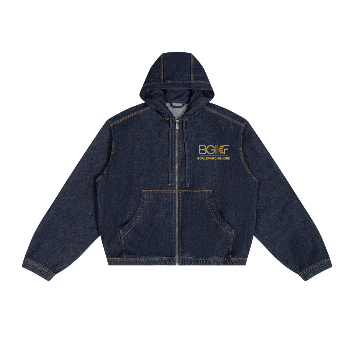 Veste en jean homme à capuche, coupe boxy vintage Collection BOULEVARDUGLOBE®