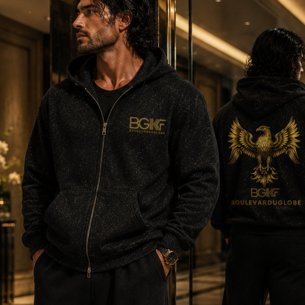 Sweat Homme à capuche zippé coupe boxy scintillant Collection PREMIUM