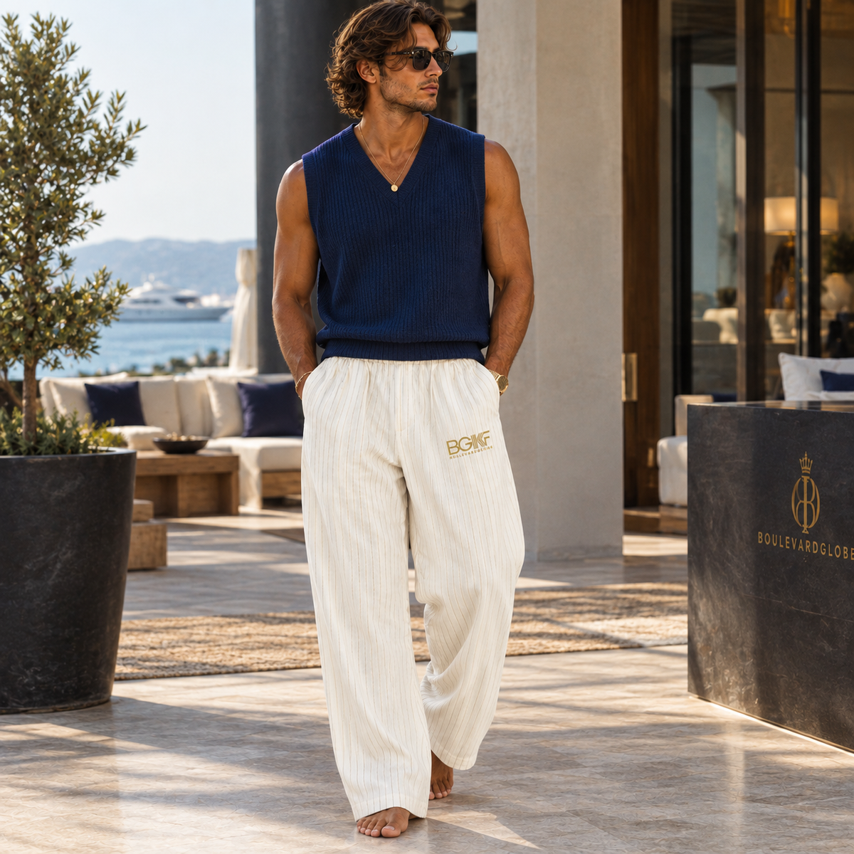 Pantalon Homme rayé plissé unisexe Collection BOULEVARDUGLOBE®